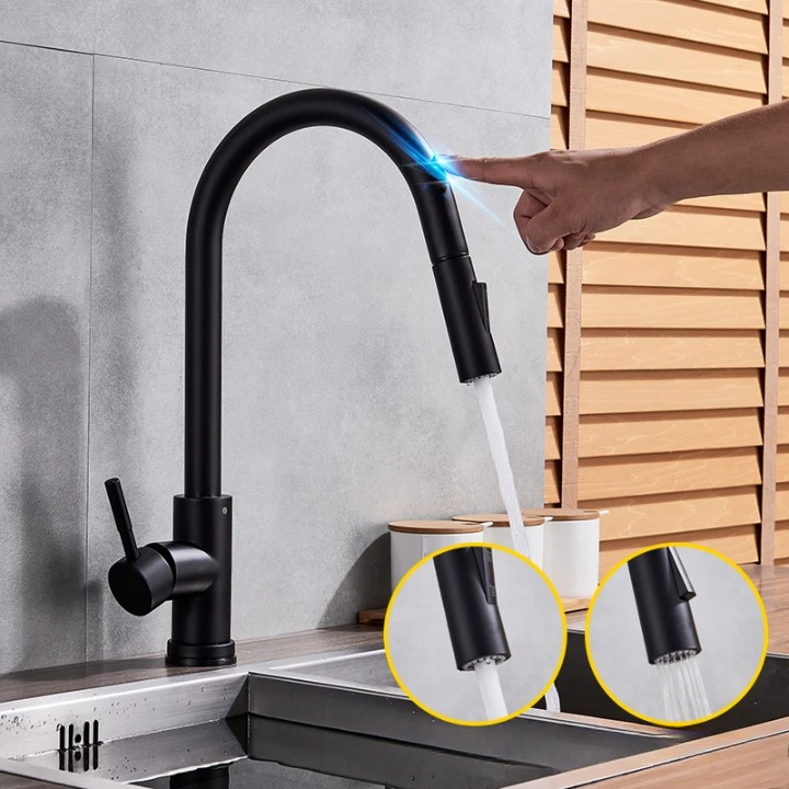 Küchenarmatur mit Touch-Sensor und ausziehbarem Sprühkopf – gebürstetes Nickel
