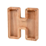 Handgefertigte Holzspardose mit Alphabet-Design