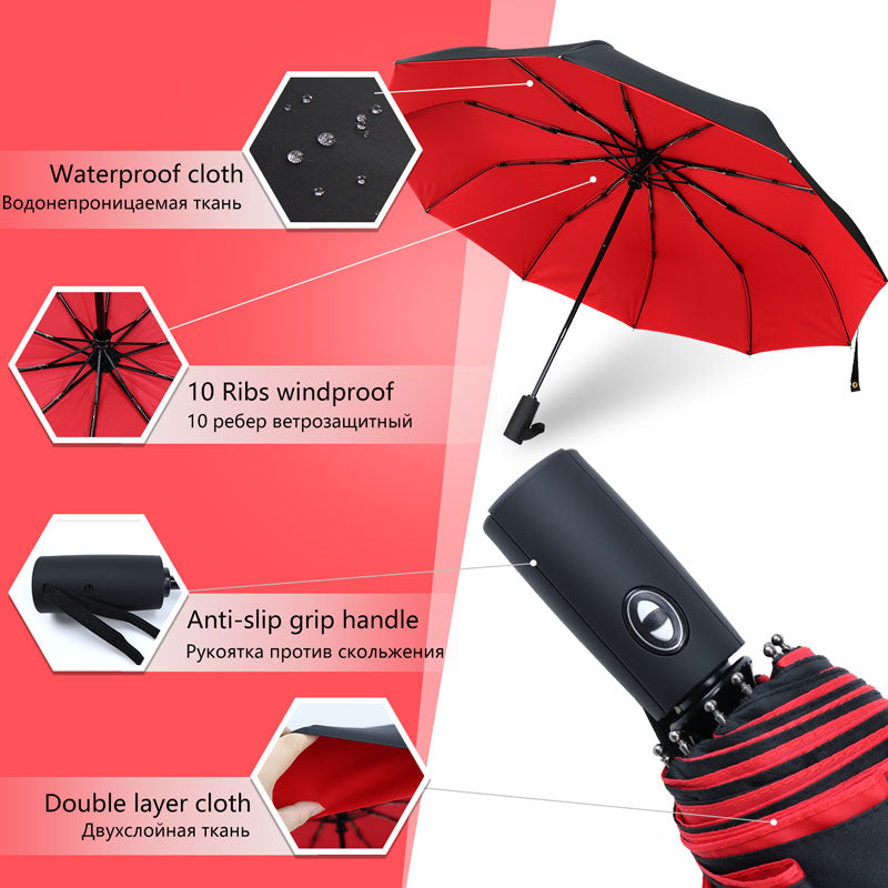 Automatischer Regenschirm mit Windschutz – Umgekehrter Schließmechanismus