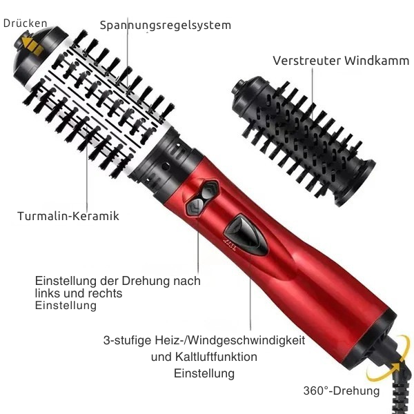 3-in-1 Haartrockner mit Rotationsfunktion für Volumen und Locken