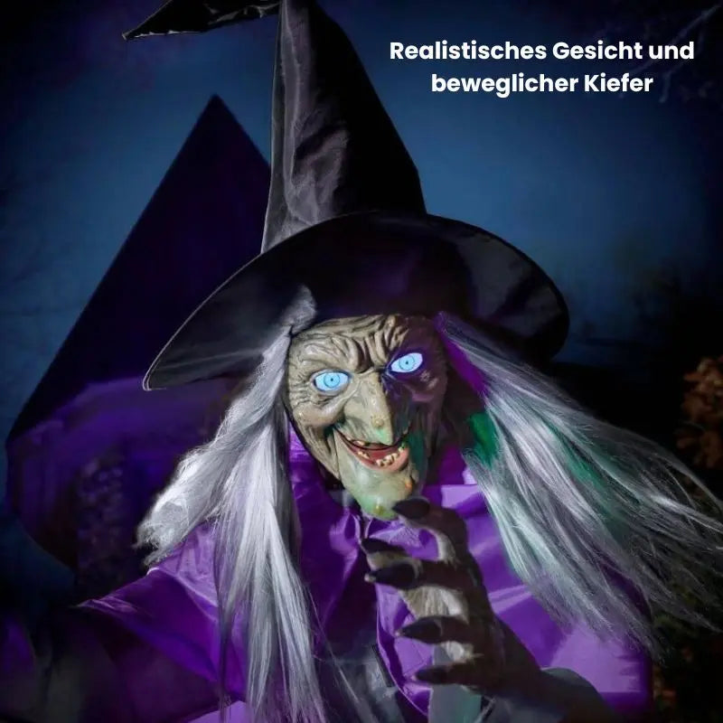 Gruselige Hexe in Aktion – Belebende Halloween-Dekoration mit Licht und Ton