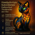 Farbwechselnde Tischlampe mit Katzenmotiv aus Glas
