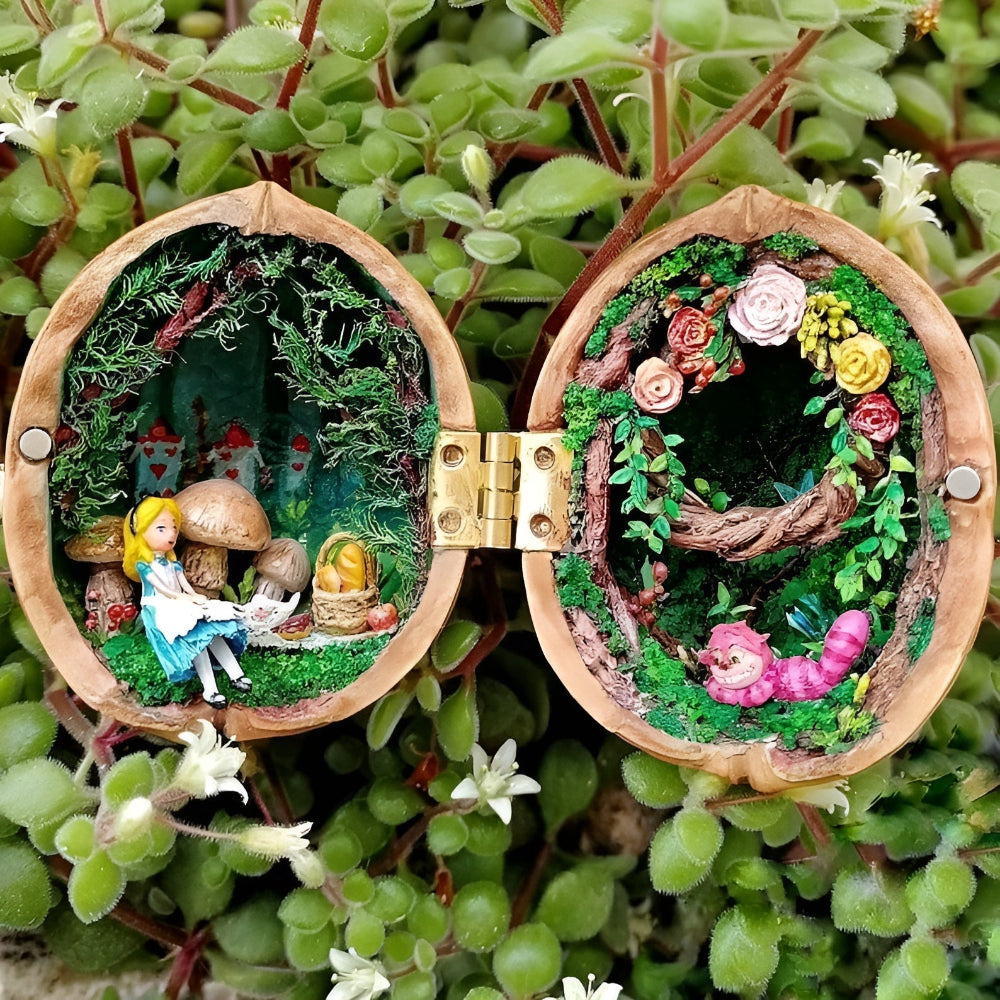 Miniaturhaus aus Nuss-Schalen für stilvolle Dekoration
