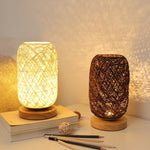 Stilvolle LED Tischlampe aus Holz mit Seil-Design – Warmes Licht für Schlafzimmer und Wohnzimmer