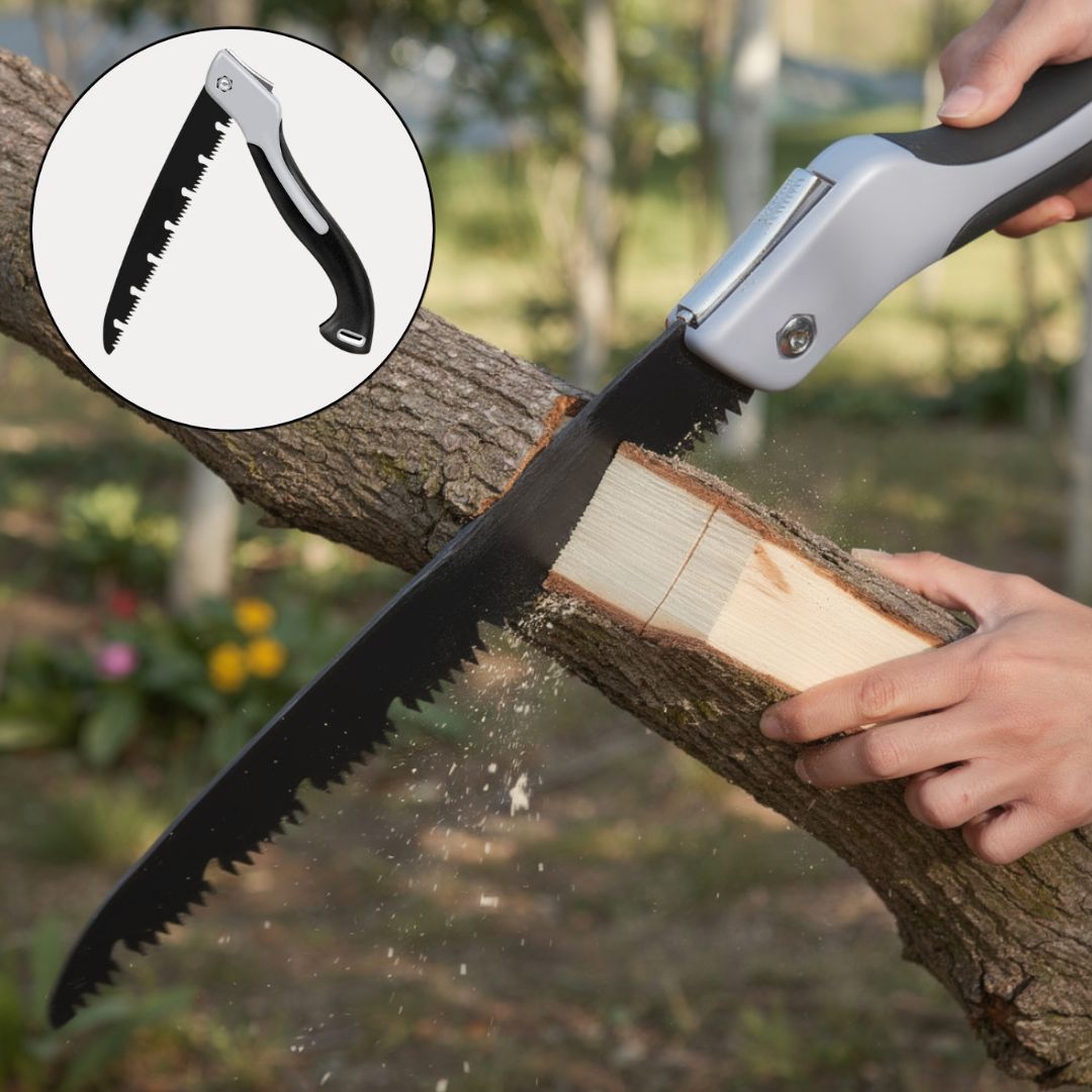Kompakte Falt-Säge für präzise Holzschnitte im Freien
