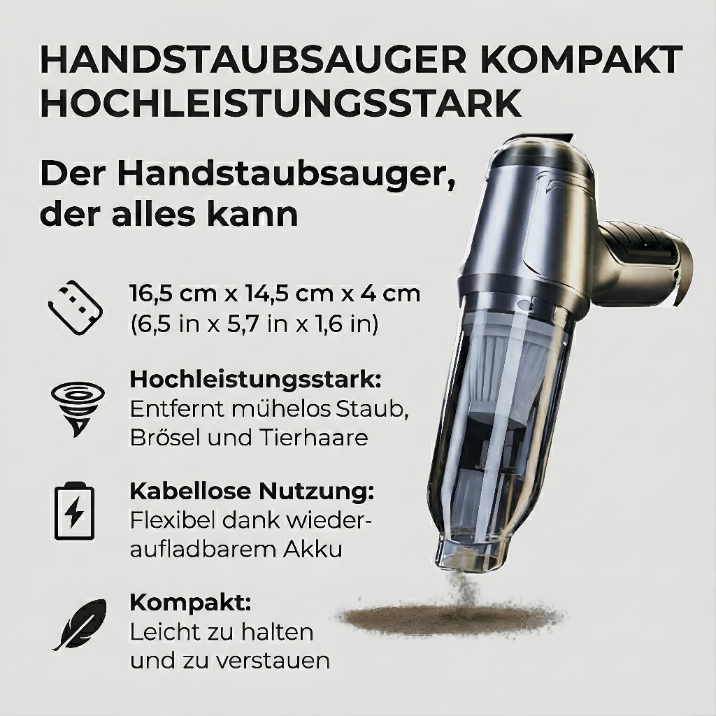 Kompakter Handstaubsauger mit kraftvoller Saugleistung