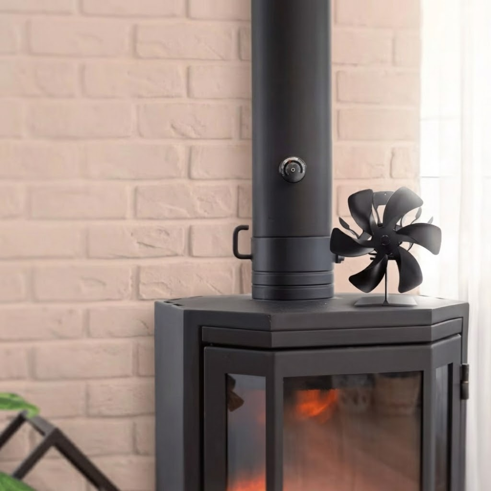 Wandmontierter Holzofenventilator – Wärmebetriebener Kaminventilator mit 6 Flügeln und Thermometer