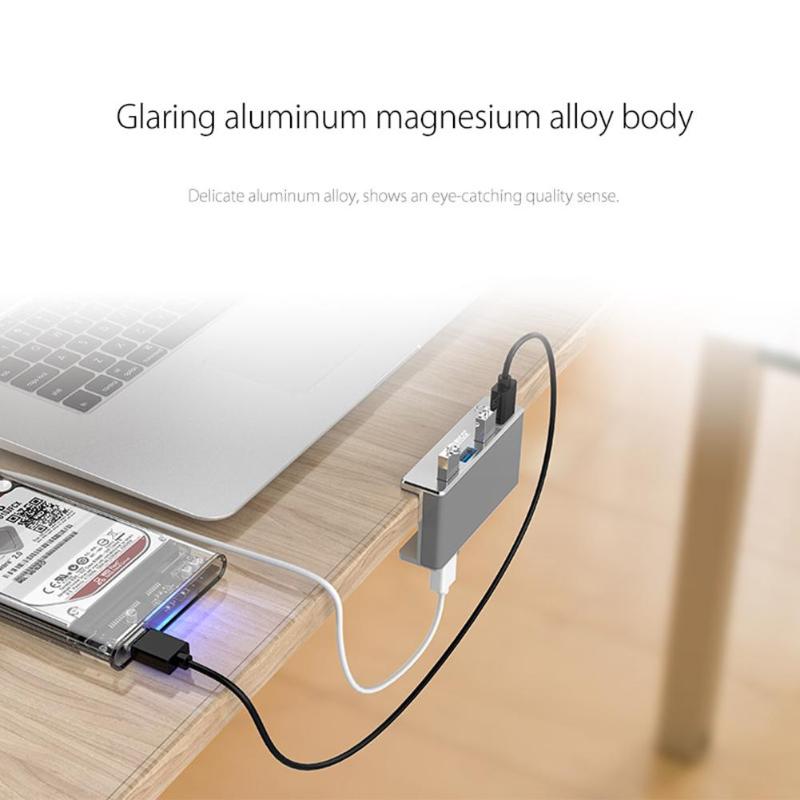 Praktischer 4-Port-USB-Hub mit Clip aus Aluminium | TechEase