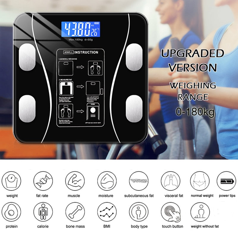 Intelligente Körperanalysewaage mit App – 11 Messwerte, 180 kg
