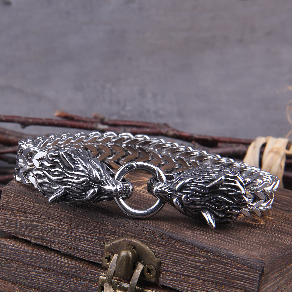 Silbernes Wikinger-Armband "WolfBand" – Handgefertigt mit Fenrir-Motiv