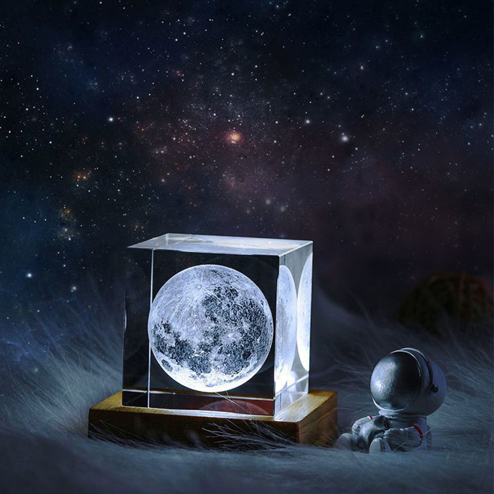 3D Kristallwürfel Mond Nachtlicht