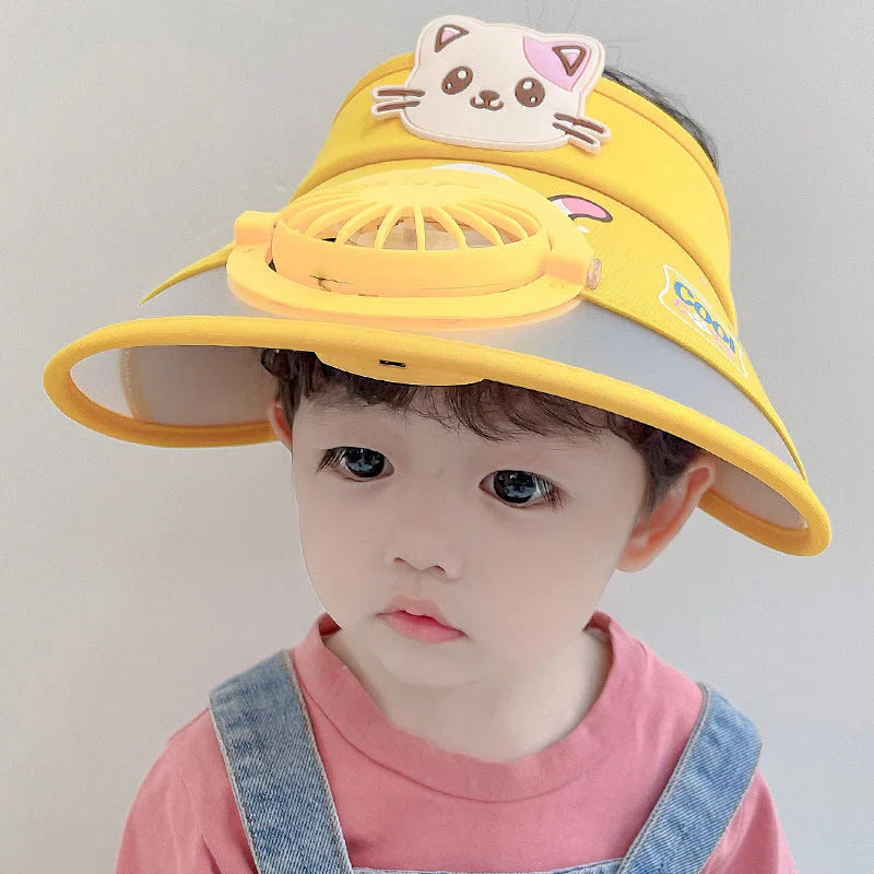 Sonnenhut für Kinder mit Ventilator – Verstellbarer Sommerhut im Frosch-Design