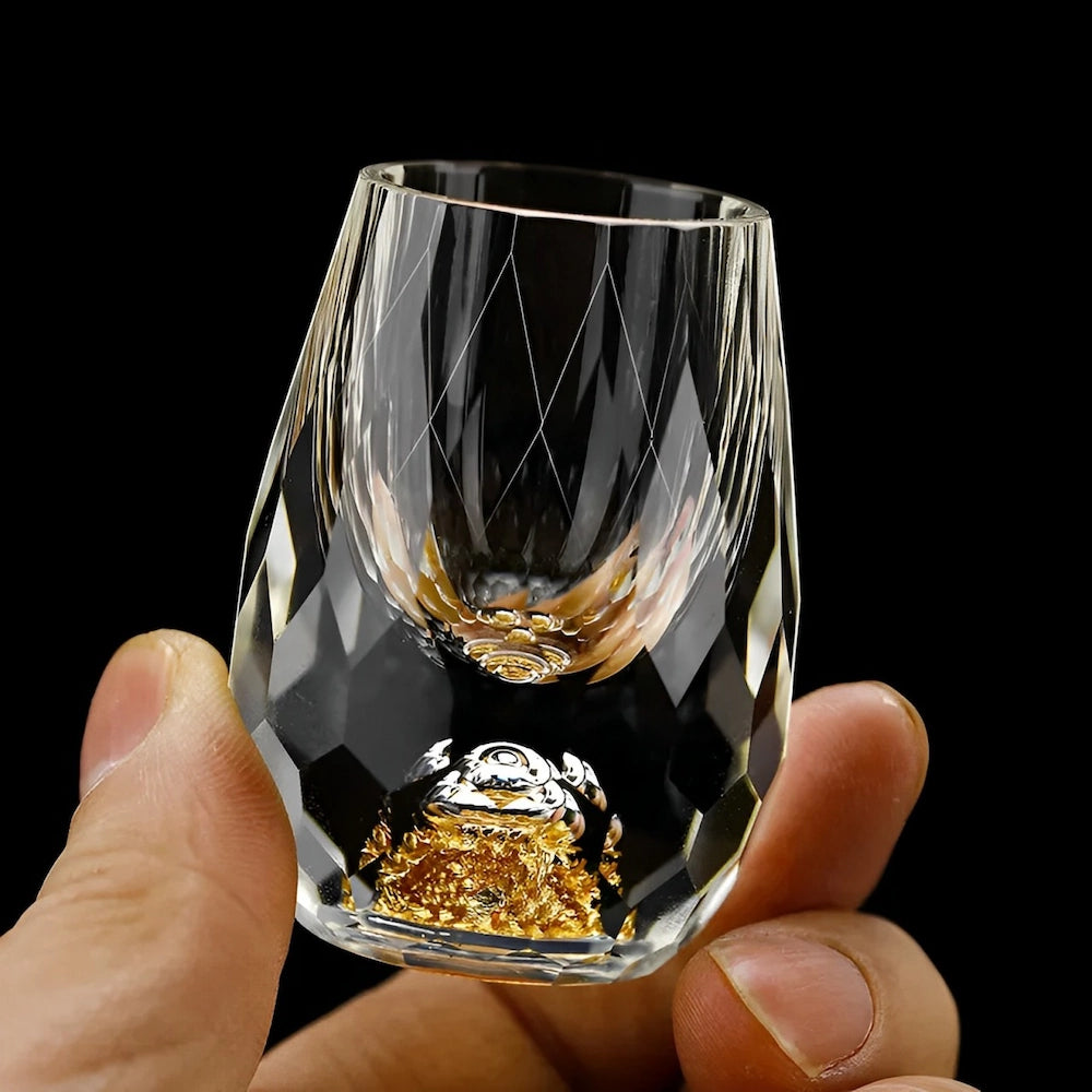 Handgefertigte Kristallgläser mit Goldflocken – Set aus 2 – Für Whisky & edle Getränke
