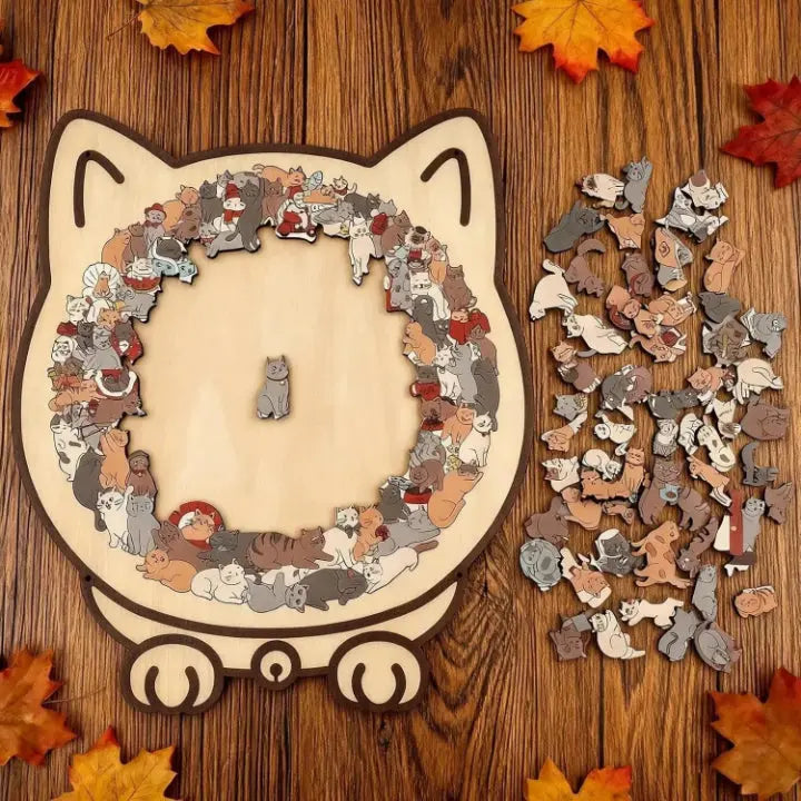 Entspannendes Katzenpuzzle aus Holz