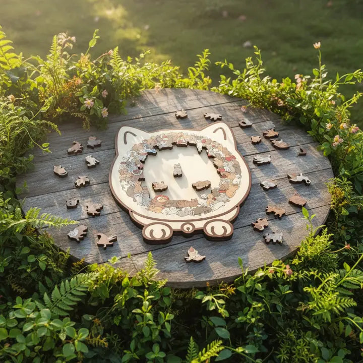 Entspannendes Katzenpuzzle aus Holz