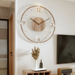 Transparente Wanduhr mit Holzdetails – Geräuschloser Quartz Uhrmechanismus