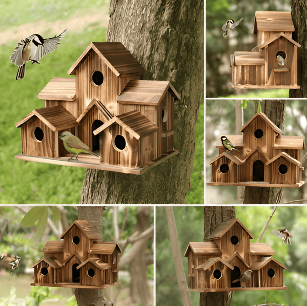 Hängendes Holzvogelhaus mit Aufhängeschnur