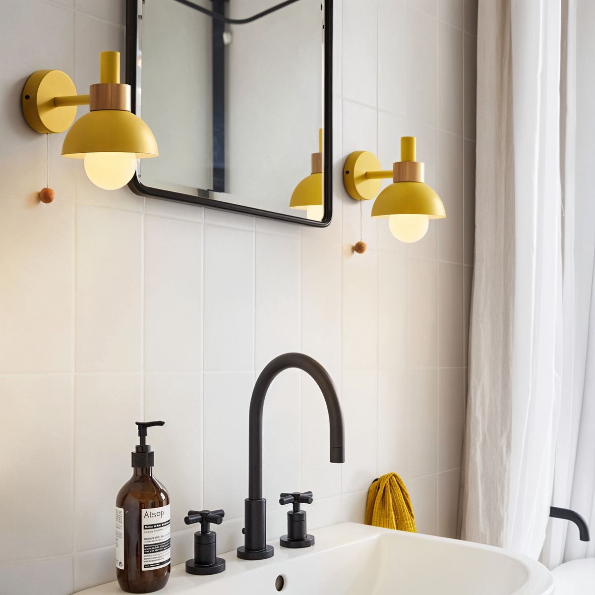 Playful Wall Lamp in Pastel Colors – Wooden Base & Iron Lampshade