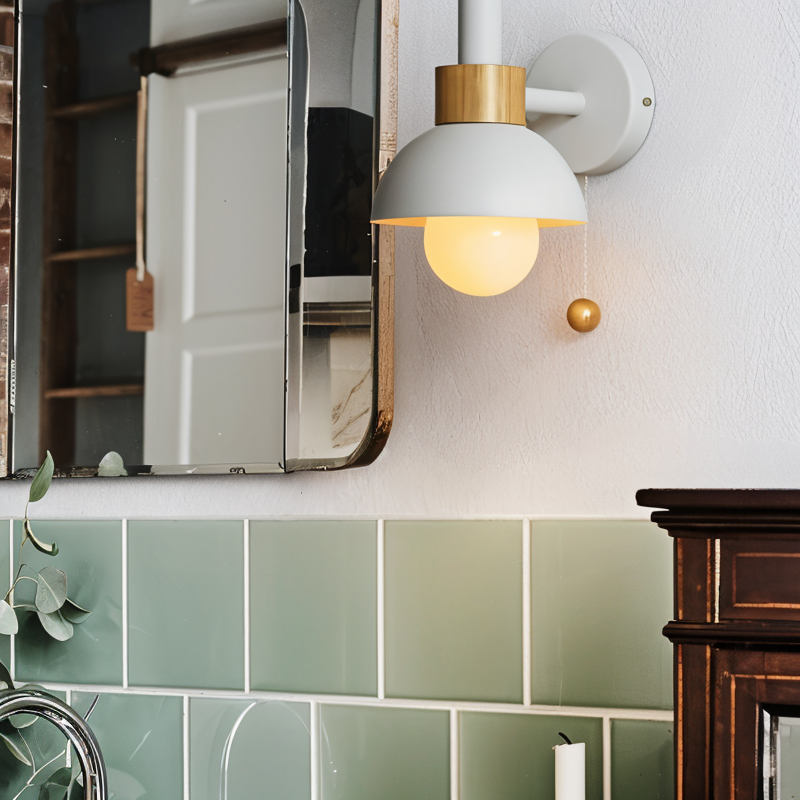 Playful Wall Lamp in Pastel Colors – Wooden Base & Iron Lampshade