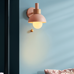 Playful Wall Lamp in Pastel Colors – Wooden Base & Iron Lampshade