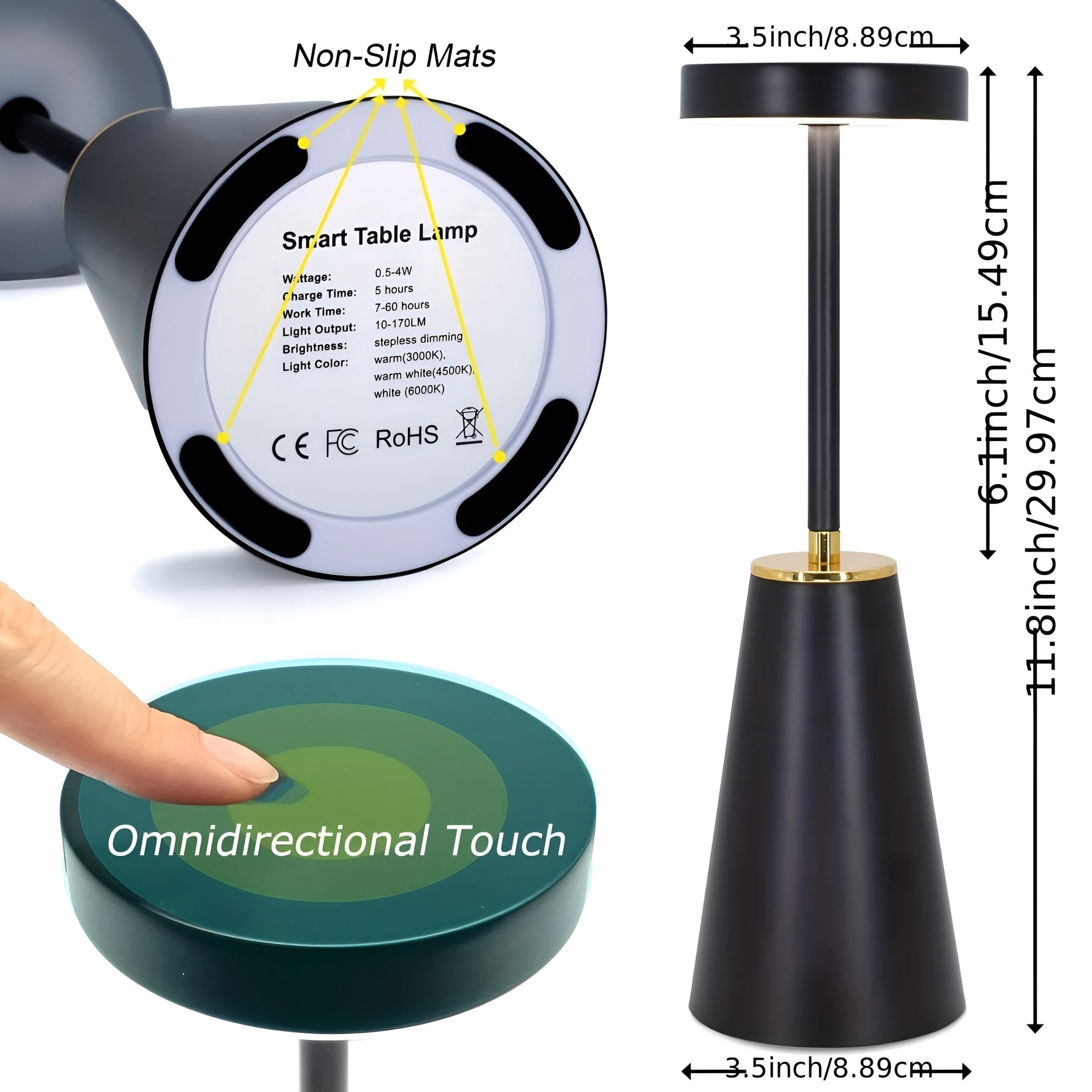 Cordless Designer Table Lamp with Dimmer Function
