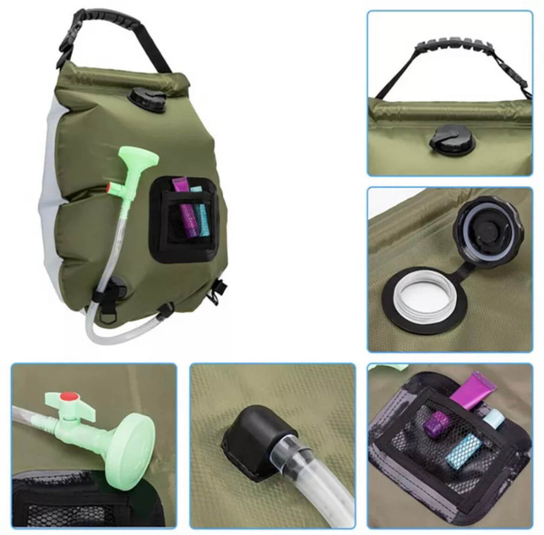 Faltbare Außenduschtasche mit 20L Solarheizung – ZonFlow