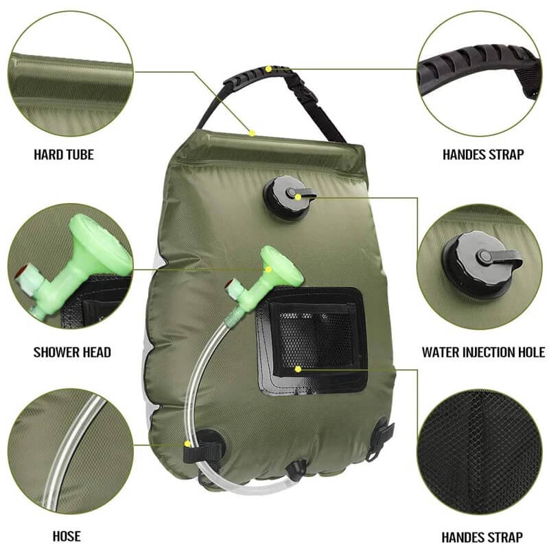 Faltbare Außenduschtasche mit 20L Solarheizung – ZonFlow