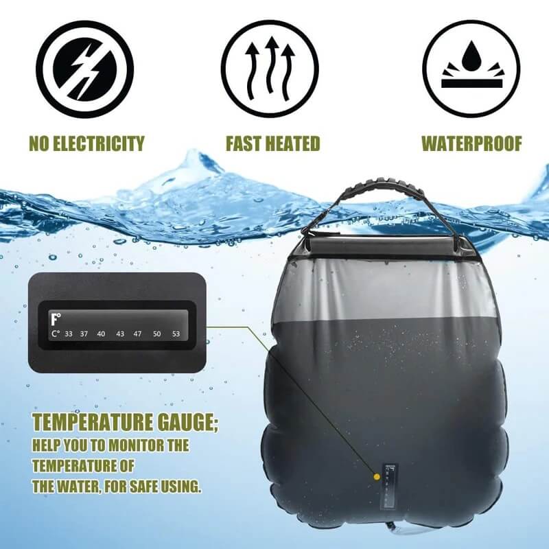 Faltbare Außenduschtasche mit 20L Solarheizung – ZonFlow