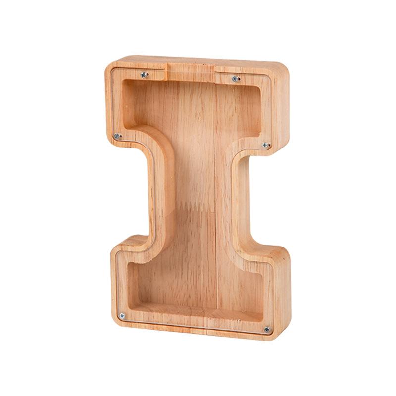 Handgefertigte Holzspardose mit Alphabet-Design