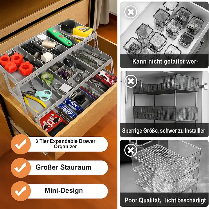 Platzsparender 3-stufiger Schubladenorganizer – Flexibel und Praktisch