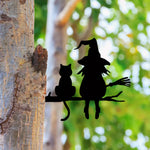Mystische Gartenfigur mit Hexe und Katze – Metall Silhouette für den Außenbereich