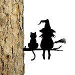 Mystische Gartenfigur mit Hexe und Katze – Metall Silhouette für den Außenbereich