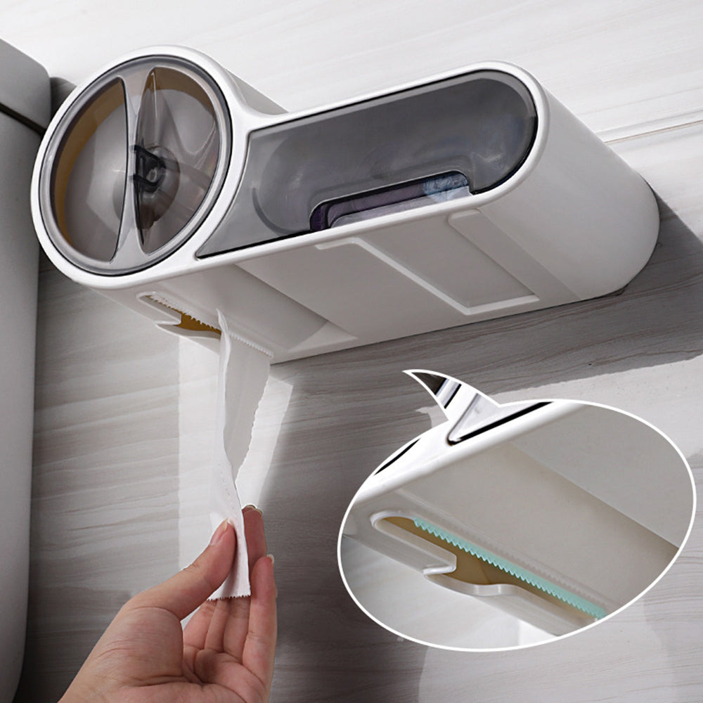 Selbstklebender Toilettenpapierhalter mit Trockenhaltefunktion – Wasserdichte Wandlösung mit zusätzlichem Stauraum