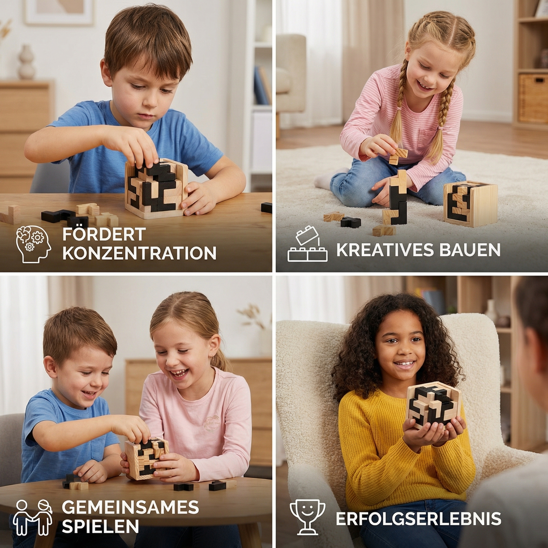3D Holzpuzzle in Würfelform – Lern- und Knobelspiel für Kinder (54 Teile)