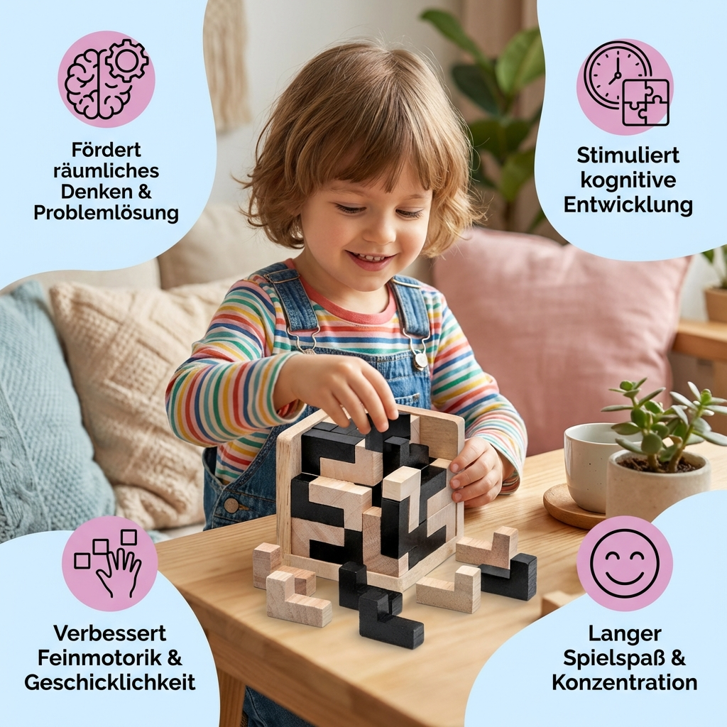 3D Holzpuzzle in Würfelform – Lern- und Knobelspiel für Kinder (54 Teile)
