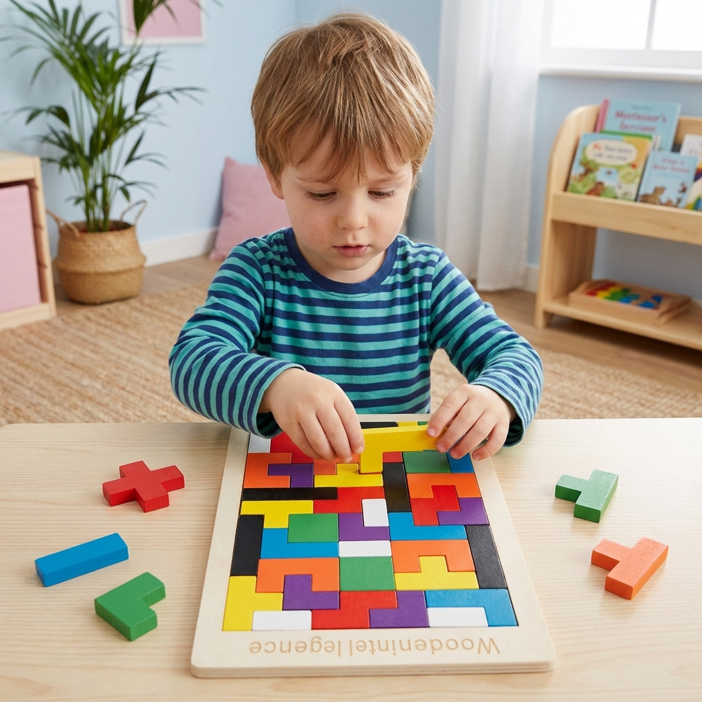 Montessori Lernspiel für Kinder – Buntes Holz Tangram Puzzle