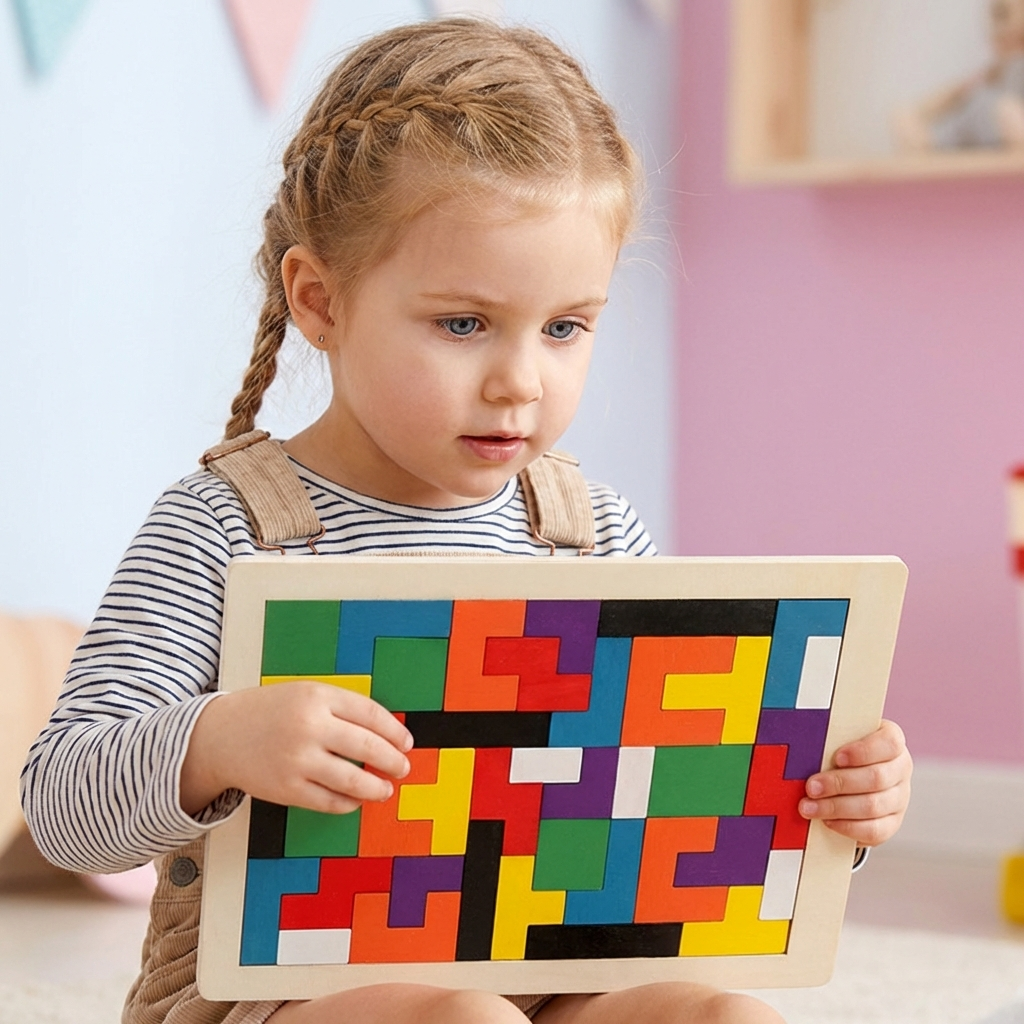 Montessori Lernspiel für Kinder – Buntes Holz Tangram Puzzle