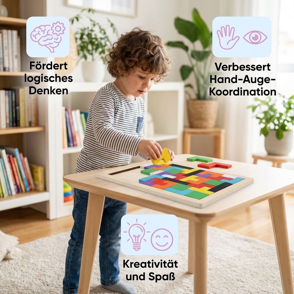 Montessori Lernspiel für Kinder – Buntes Holz Tangram Puzzle