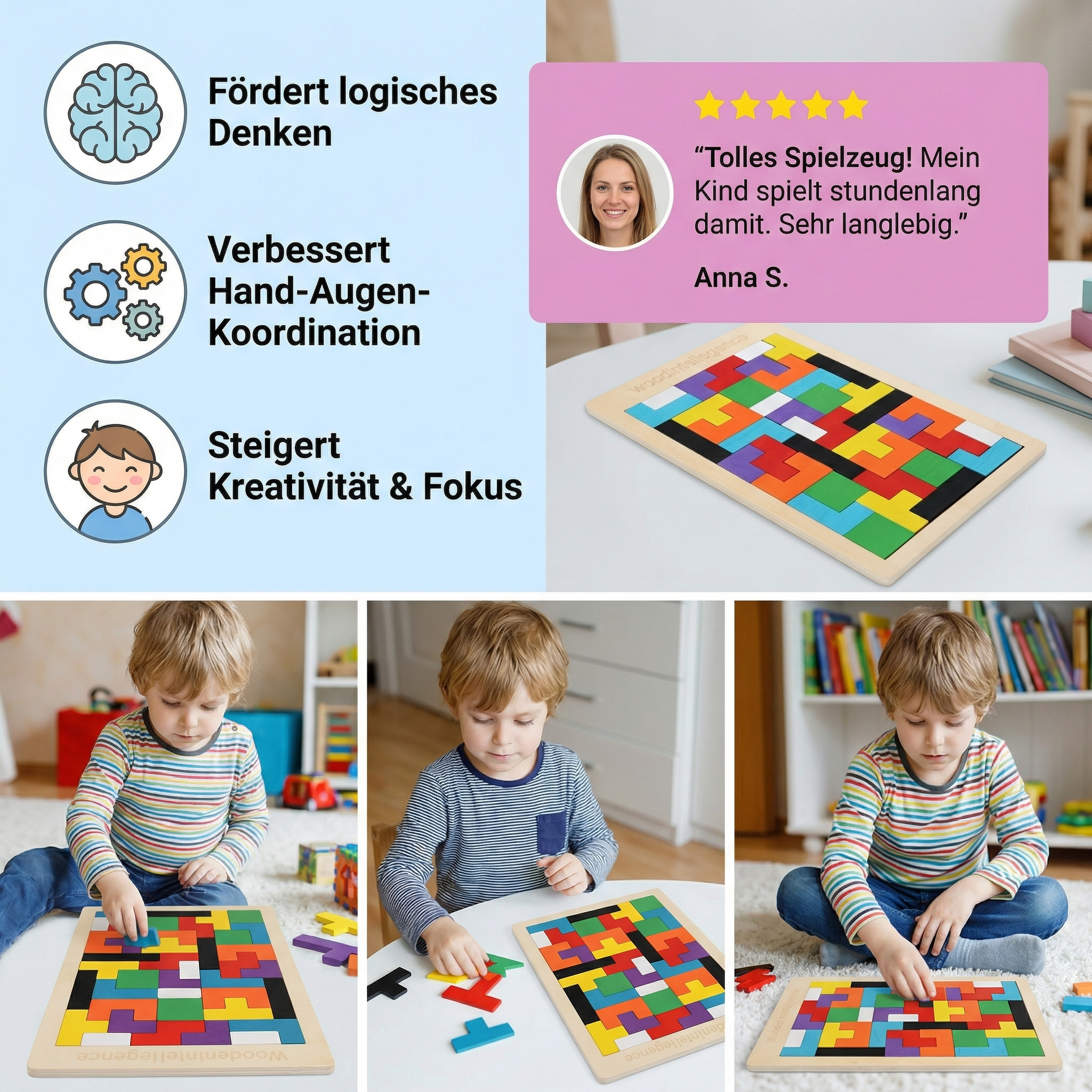 Montessori Lernspiel für Kinder – Buntes Holz Tangram Puzzle