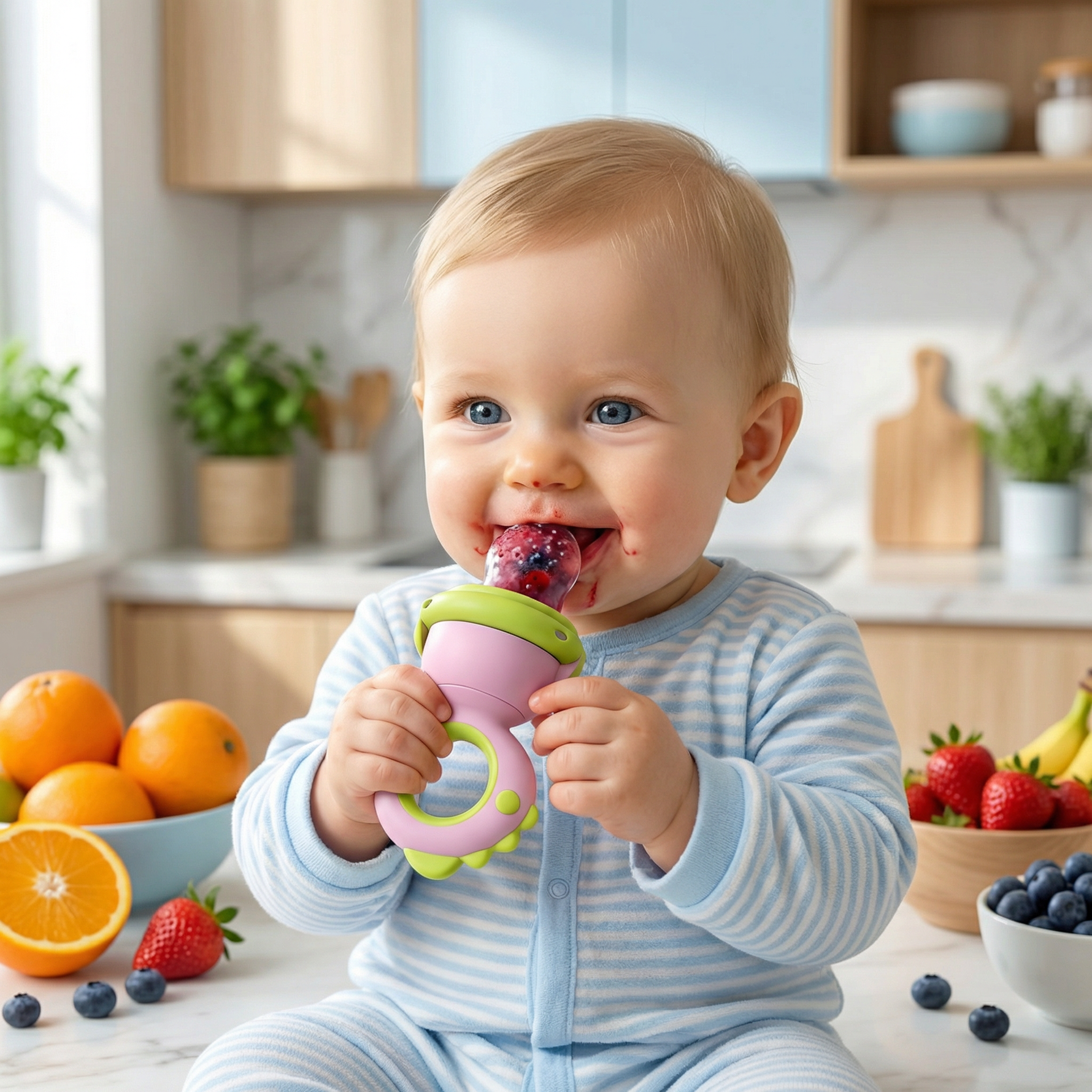 Fruchtsauger für Babys – Silikon Beißring mit Druckfunktion