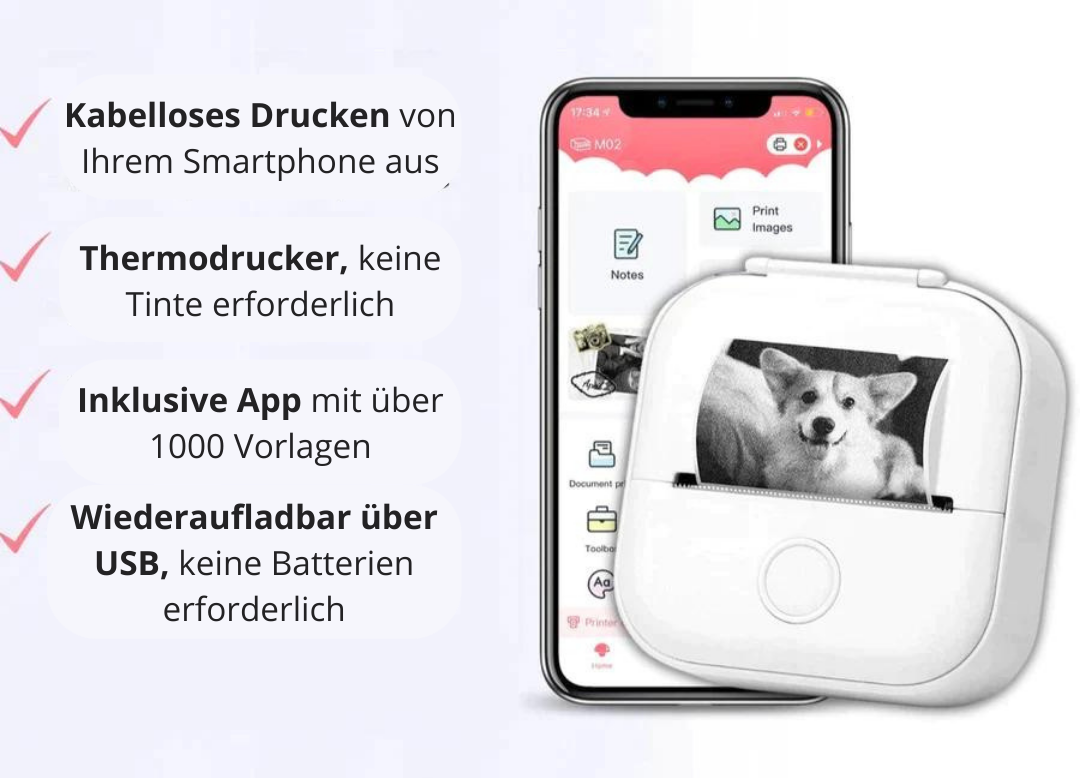 Kabelloser Mini-Drucker für unterwegs