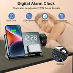 Multifunctional Charging Station with Integrated Alarm Clock – Charge 3 Devices Simultaneously