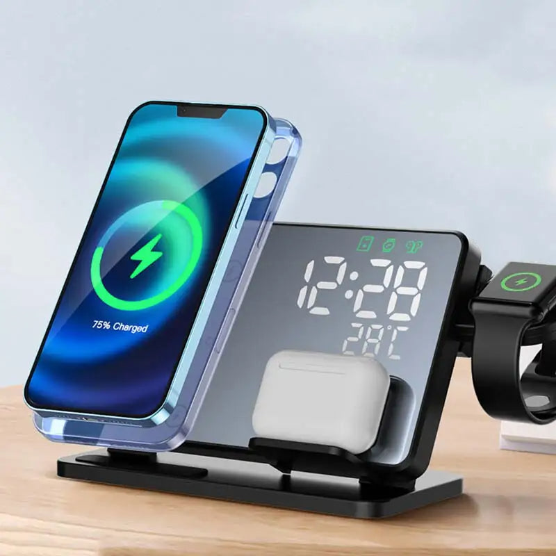 Multifunktionale Lade-Station mit integriertem Wecker für Apple-Geräte