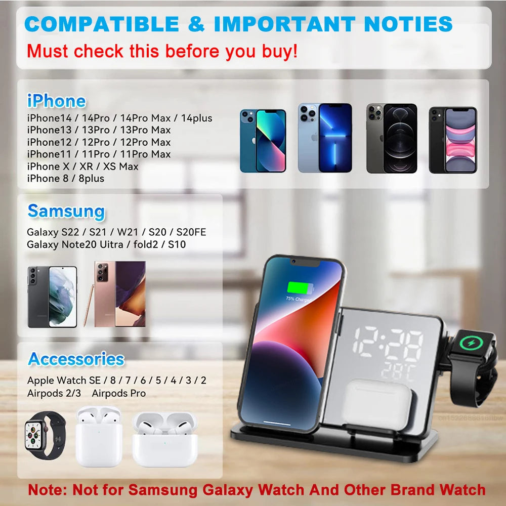 Elegant 3-in-1 Charging and Alarm Clock Station for Your Home