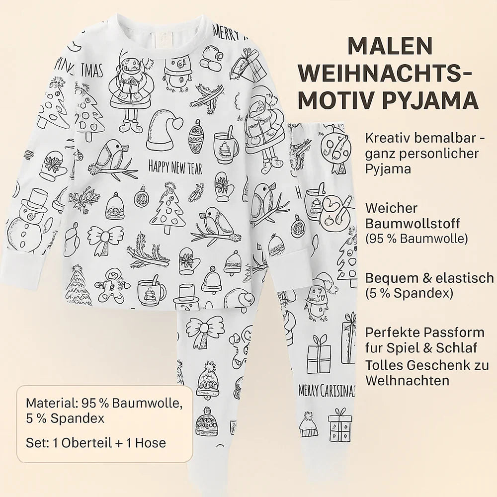 Kinder Schlafanzug Set aus Baumwolle zum Ausmalen für Weihnachten