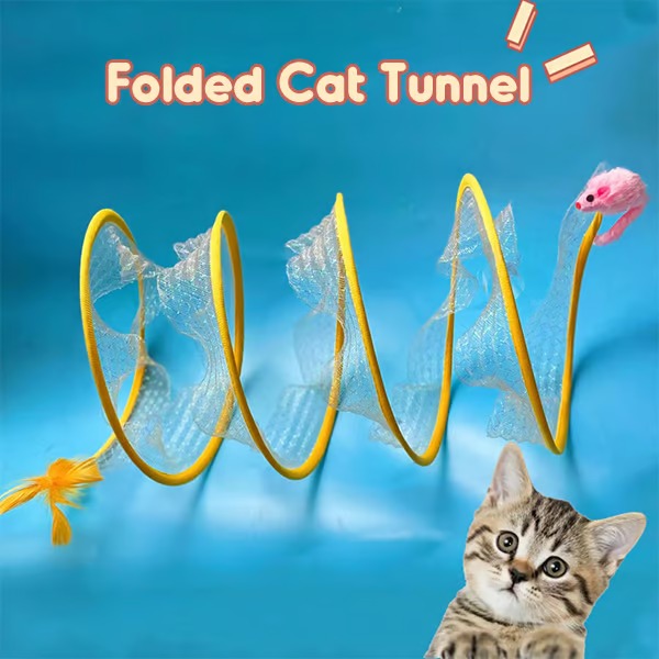 Katzenspaß Deluxe | Faltbarer Katzentunnel mit Spielzeug