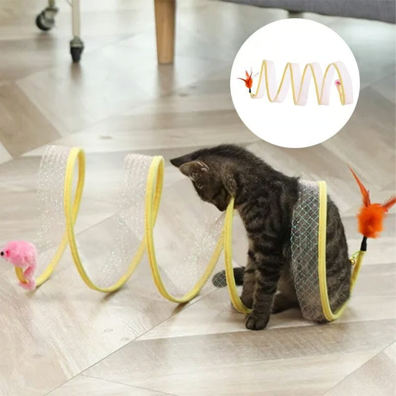 Katzenspaß Deluxe | Faltbarer Katzentunnel mit Spielzeug