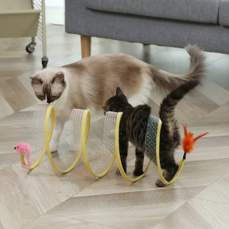 Katzenspaß Deluxe | Faltbarer Katzentunnel mit Spielzeug