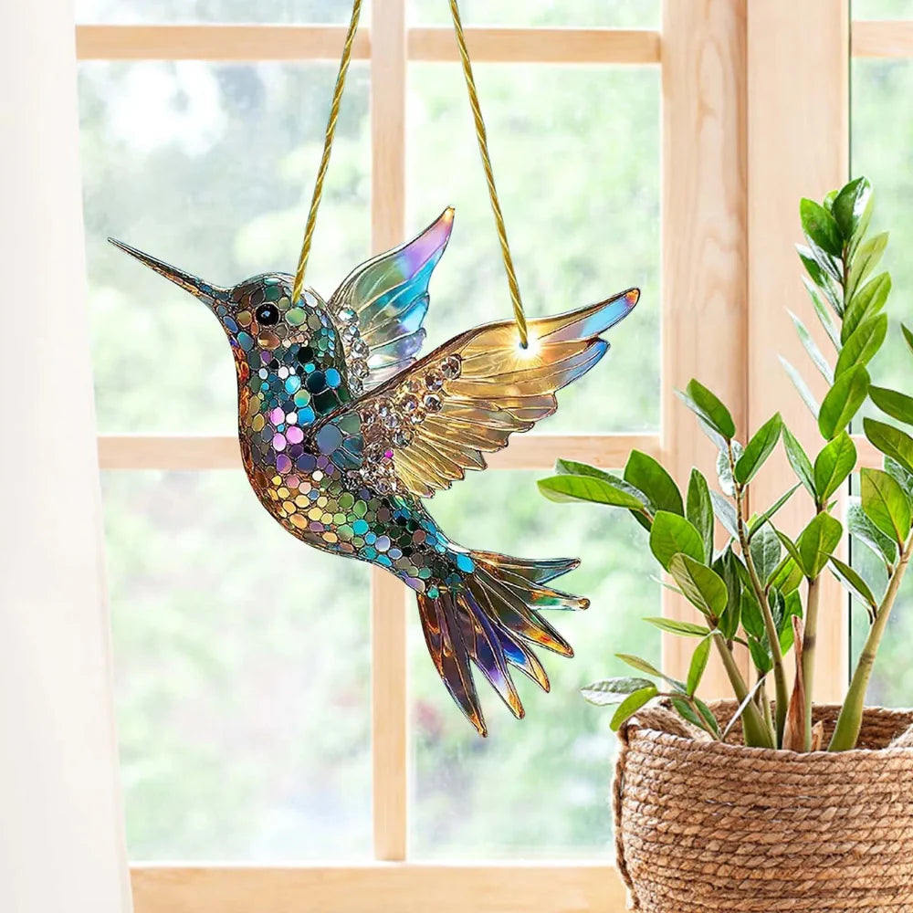 Farbenspiel Fensterdeko mit Kolibri-Motiv – Suncatcher