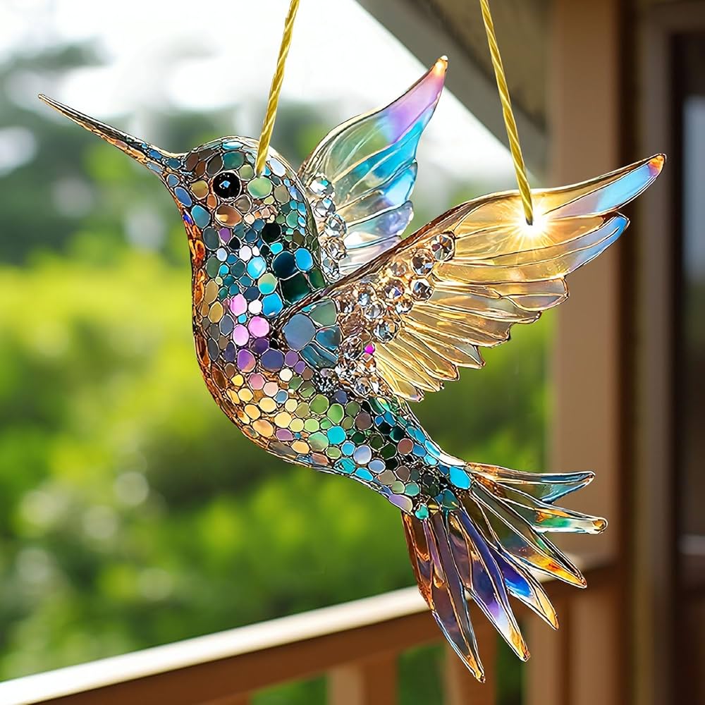 Farbenspiel Fensterdeko mit Kolibri-Motiv – Suncatcher